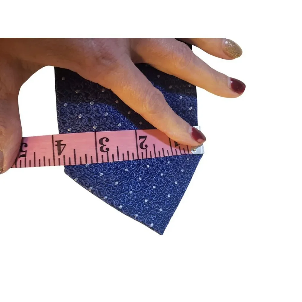 Sean John Mens‎ Tie Necktie Fine Tailoring Blue White Scroll Print Polka Dot